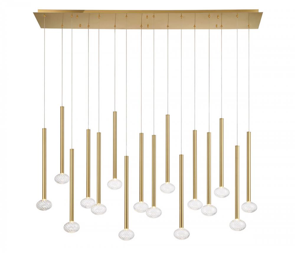 Soffio, 16 Light Linear LED Chandelier, Plated Brushed Gold