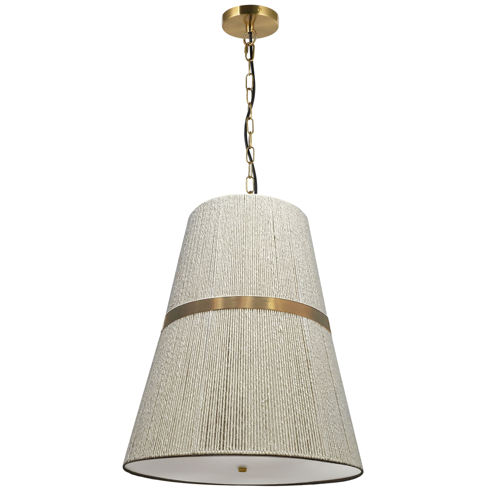 3 Light Pendant in Aged Brass w/ Natural String Shade