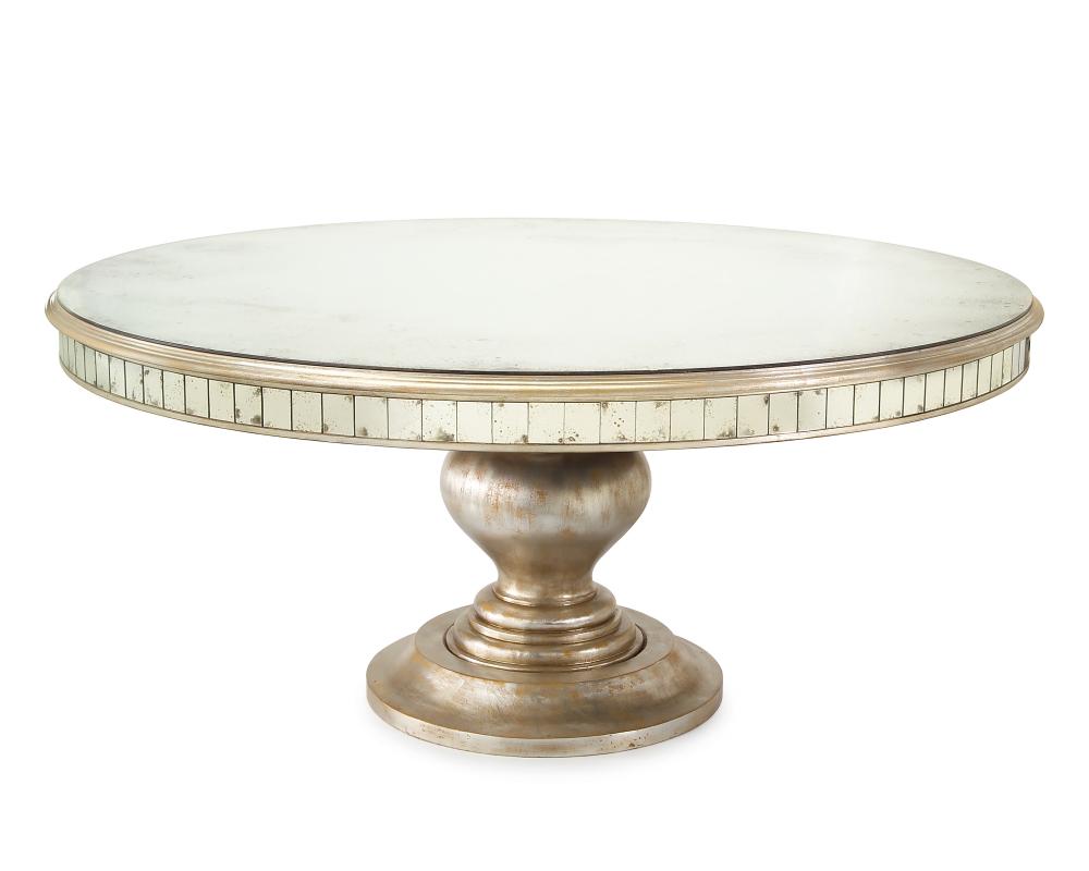Bourbon Round Dining Table. The turned column and edge details are in Parisian silver and the apron 