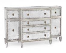 John Richard EUR-01-0080 - Silver and Eglomise buffet with secretaire drawer. Secretaire drop down conceals drawers and mail cu