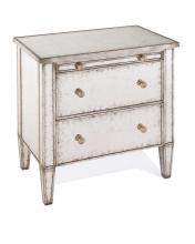 John Richard EUR-01-0151 - Eglomise Nocturne Two Drawer Chest. Bedside chest finished in distressed silver gilt with hand antiq
