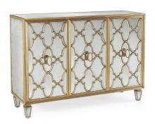 John Richard EUR-04-0175 - Michelle cabinet uses eglomise and modern beveled mirrors within a pattern of interlaced mouldings. 