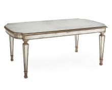 John Richard EUR-10-0024 - Bourbon Dining Table. This "D" end table has a foxed mirror top and apron rail, all supporte