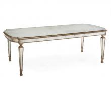 John Richard EUR-10-0025 - Bourbon Dining Table. This "D" end table has a foxed mirror top and apron rail, all supporte