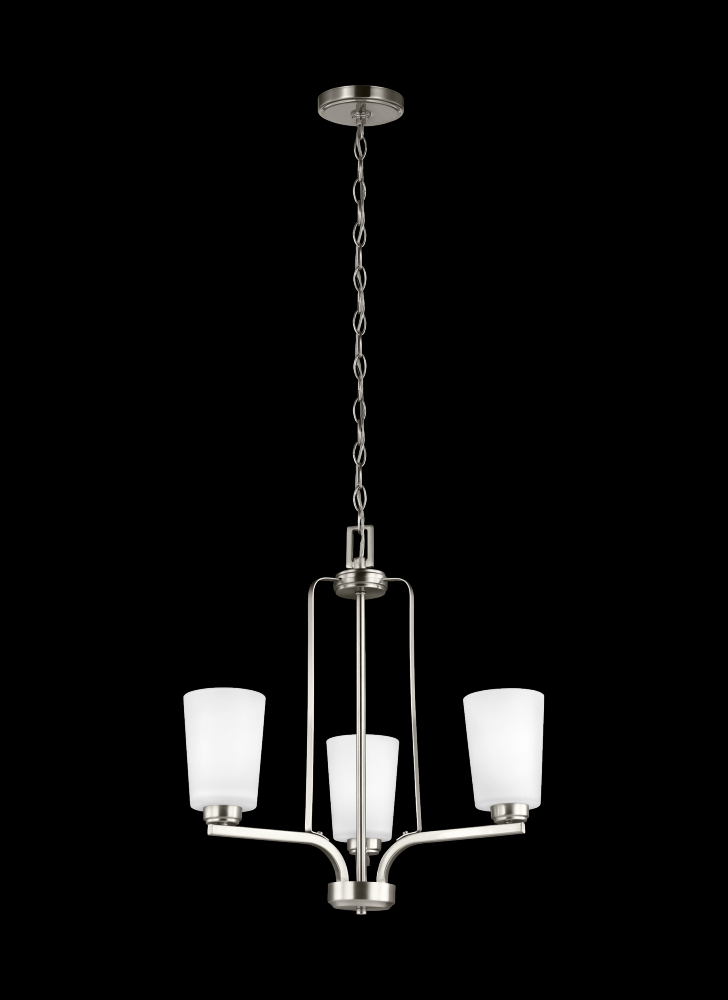 Franport transitional 3-light LED indoor dimmable ceiling chandelier pendant light in brushed nickel