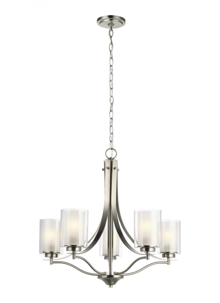 Elmwood Park traditional 5-light LED indoor dimmable ceiling chandelier pendant light in brushed nic