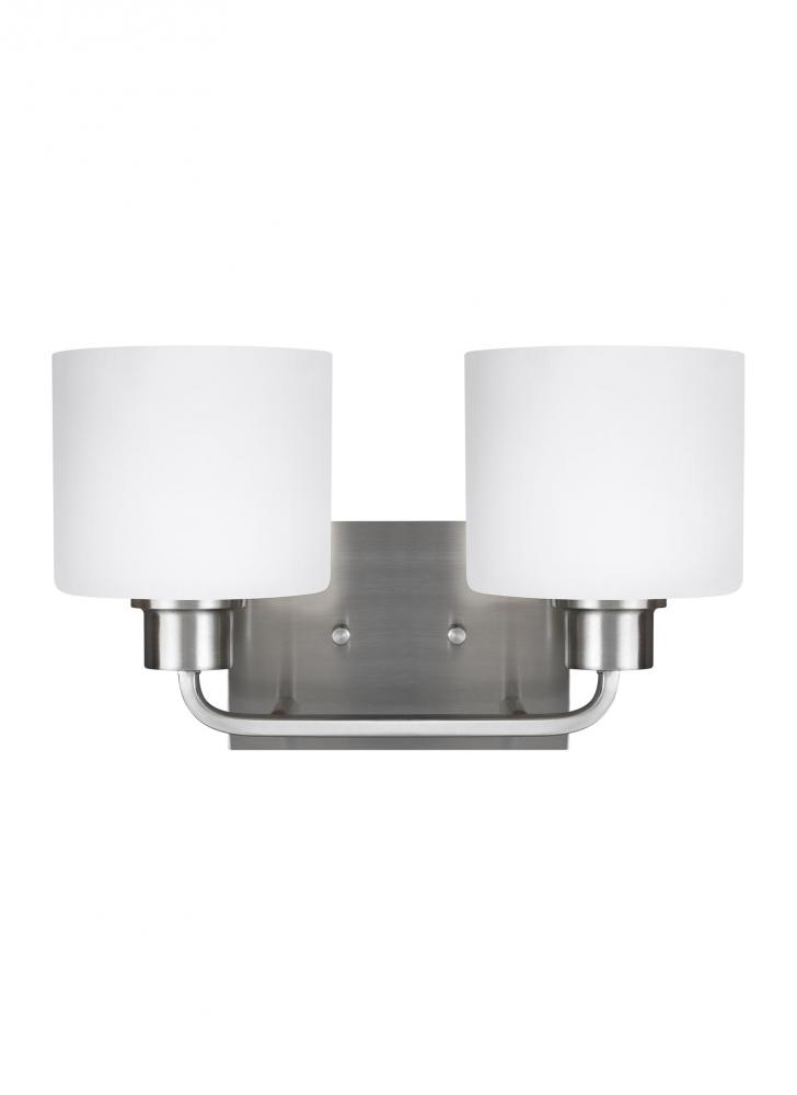 Canfield modern 2-light LED indoor dimmable bath vanity wall sconce in brushed nickel silver finish