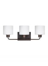 Generation Lighting 4428803EN3-710 - Canfield modern 3-light LED indoor dimmable bath vanity wall sconce in bronze finish with etched whi