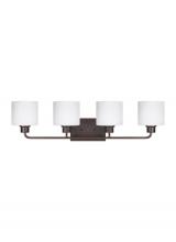 Generation Lighting 4428804EN3-710 - Canfield modern 4-light LED indoor dimmable bath vanity wall sconce in bronze finish with etched whi