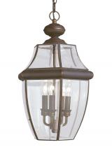 Generation Lighting 6039EN-71 - Lancaster traditional 3-light outdoor exterior pendant in antique bronze finish with clear curved be