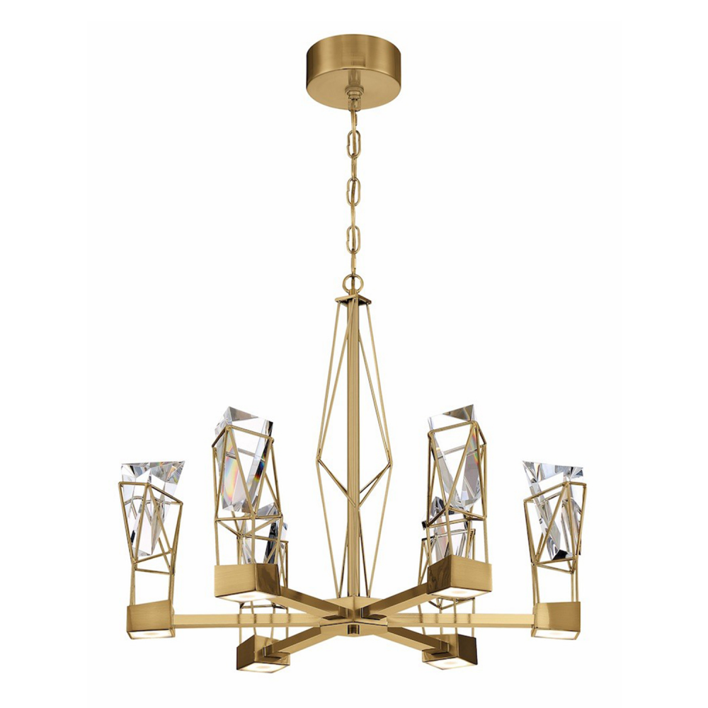Gem 24" Geometric Crystal LED Chandelier in Aged Brass