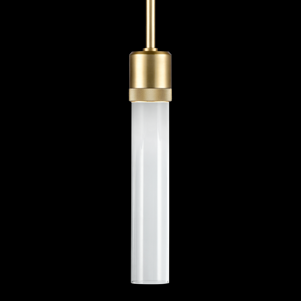 3" LED 3CCT Vertical Cylindrical Pendant Light, 12" Clear Glass and Aged Brass Finish