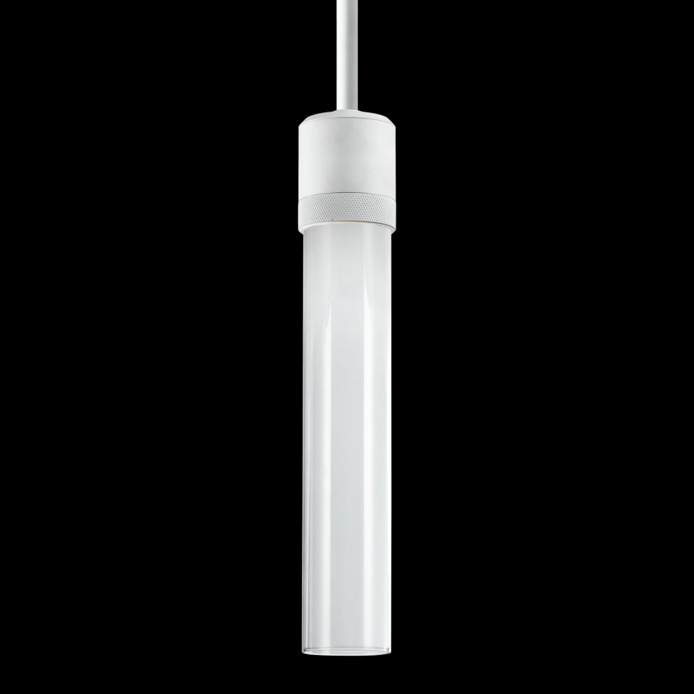 3" LED 3CCT Vertical Cylindrical Pendant Light, 12" Clear Glass and Matte White Finish