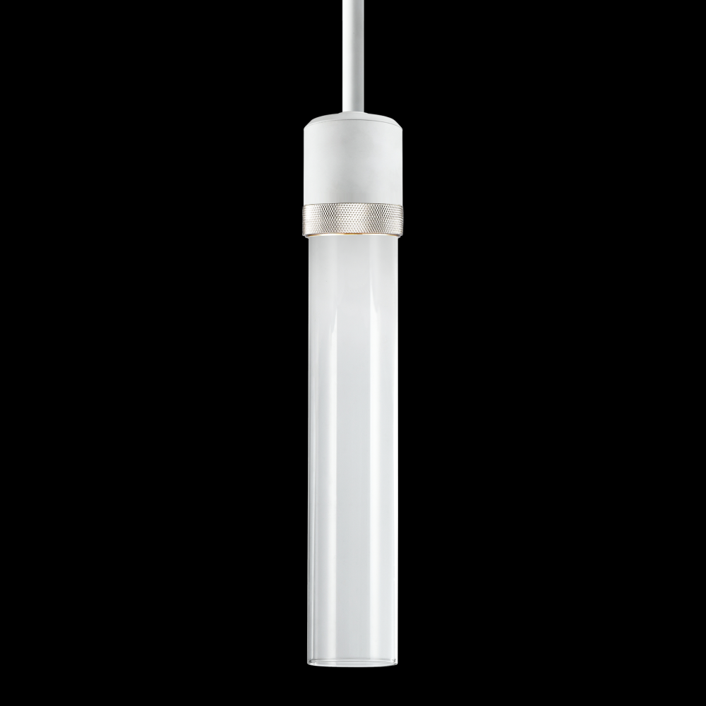 3" LED 3CCT Cylindrical Pendant Light, 12" Clear Glass and Matte White with Nickel Finish