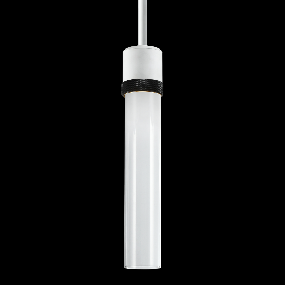 3" LED 3CCT Cylindrical Pendant Light, 12" Clear Glass and Matte White with Black Finish