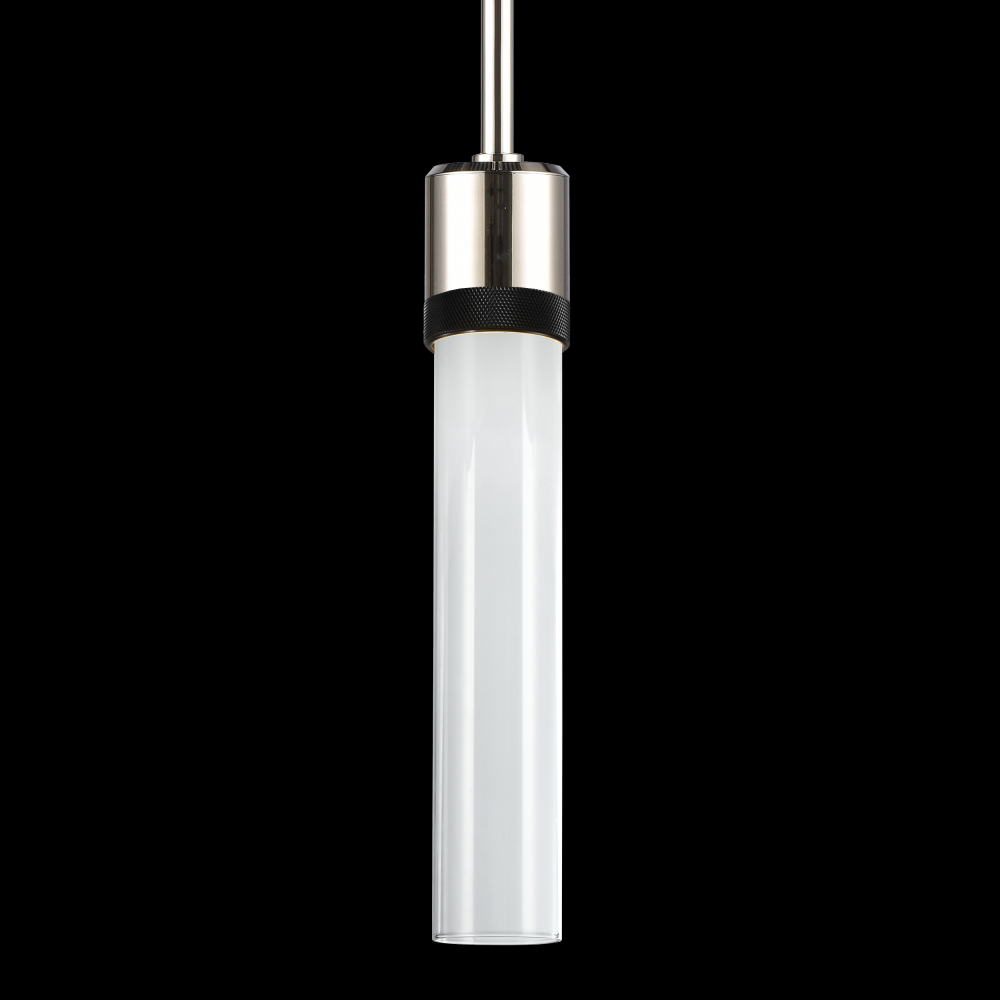 3" LED 3CCT Cylindrical Pendant Light, 12" Clear Glass and Polished Nickel with Black Finish