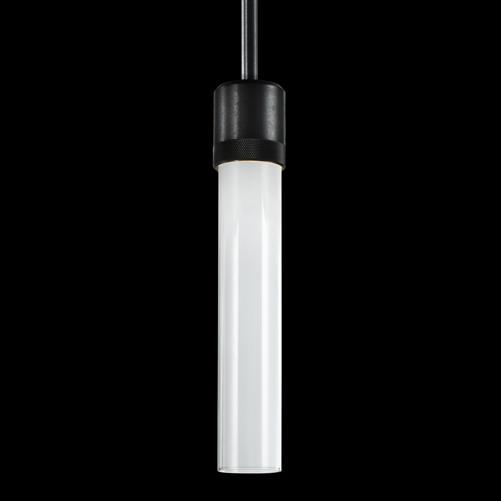 3" LED 3CCT Cylindrical Pendant Light, 12" Clear Glass and Satin Brushed Black Finish