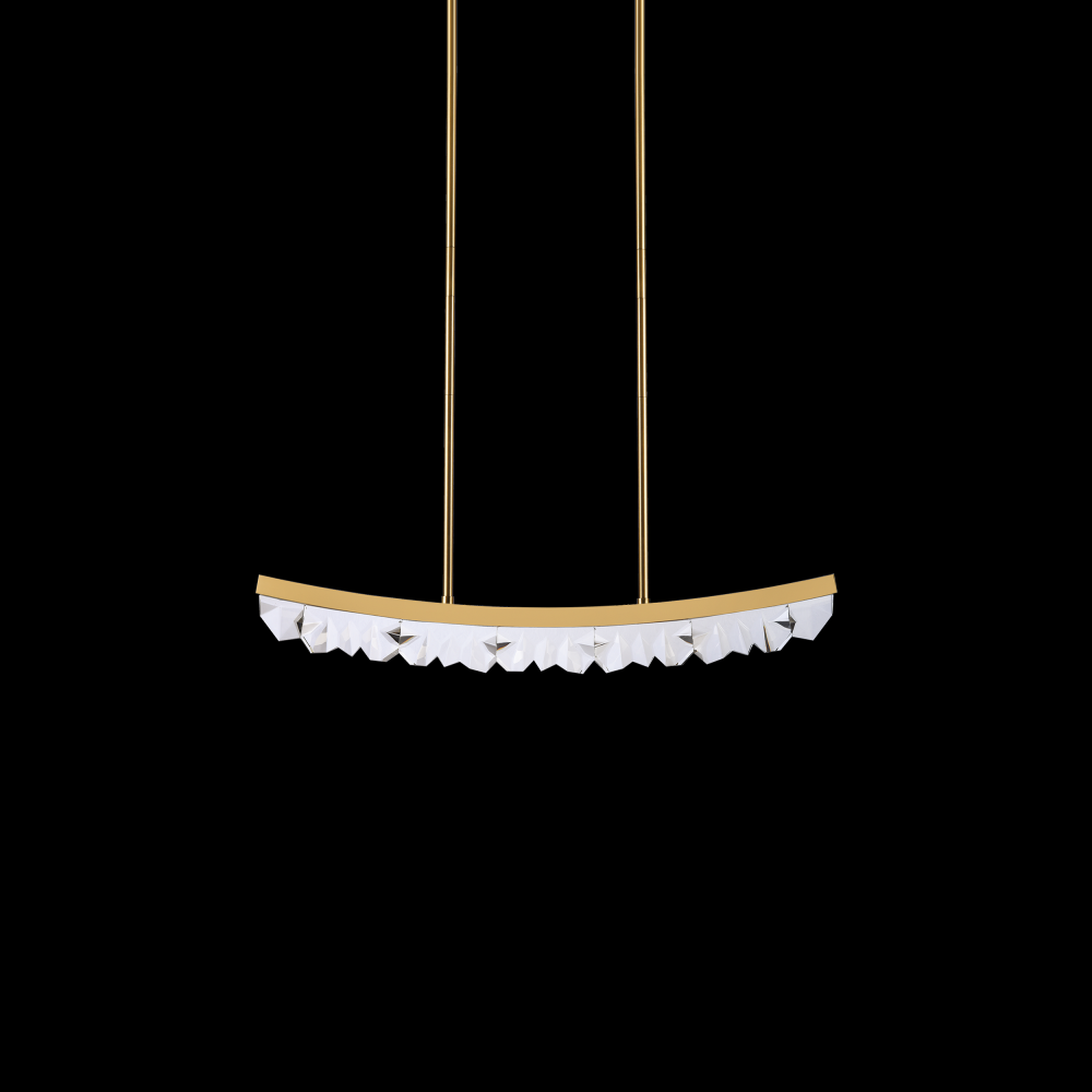 LED 3CCT 32" Unique Curved Crystal Aged Brass Linear Pendant Light