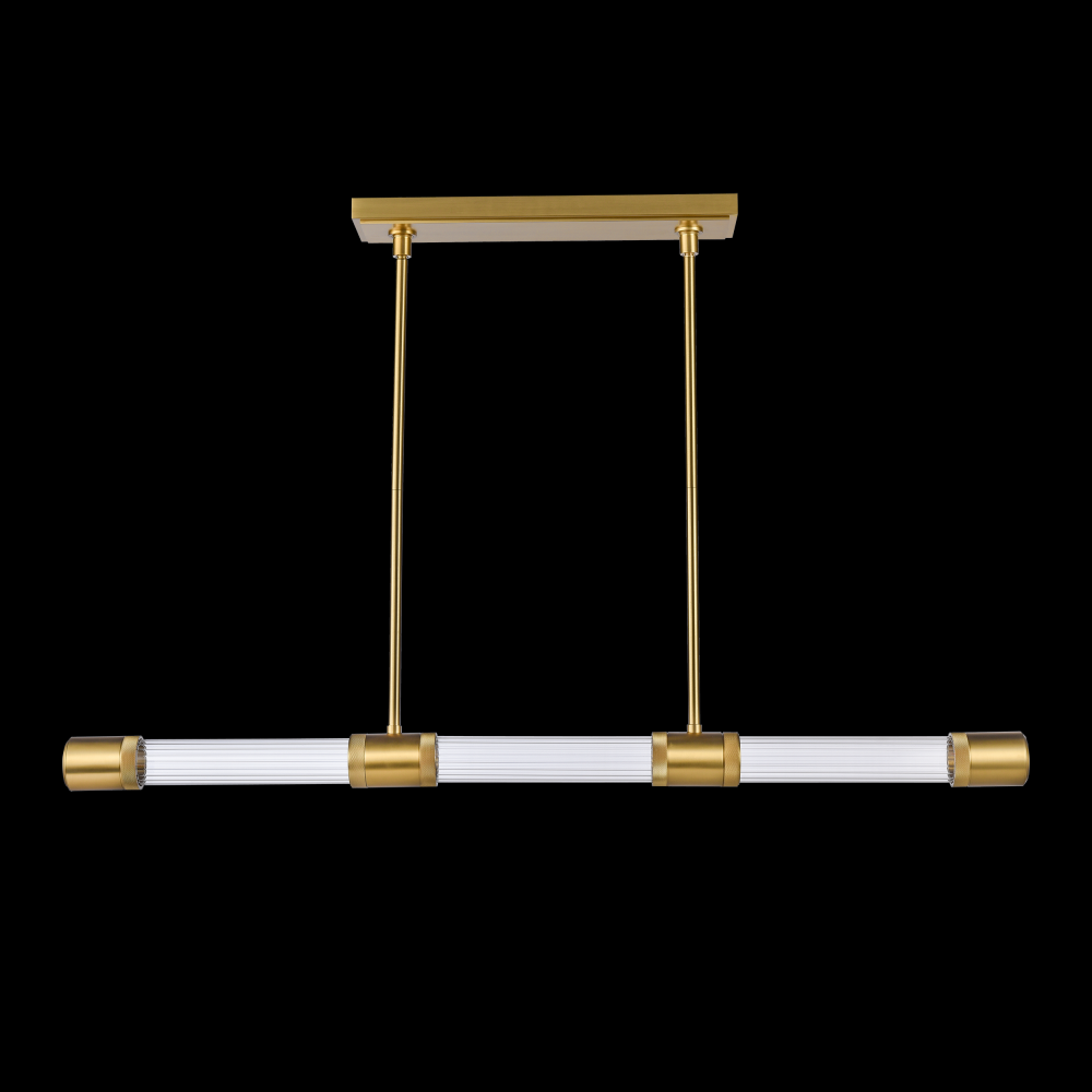 48" LED 3CCT Sleek Linear Pendant, Clear Fluted Glass Shades and Aged Brass Finish