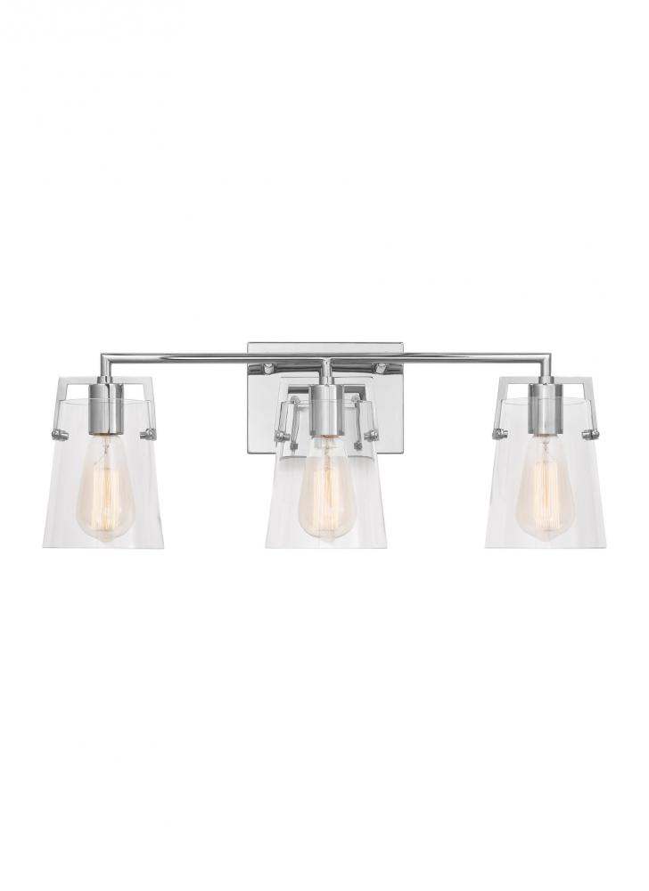 Crofton Modern 3-Light Bath Vanity Wall Sconce in Chrome Finish With Clear Glass Shades