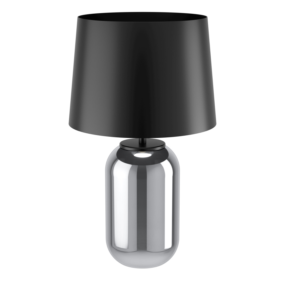 1 LT Table Lamp w/ Chrome Smoked Glass Base & Black Metal Shade