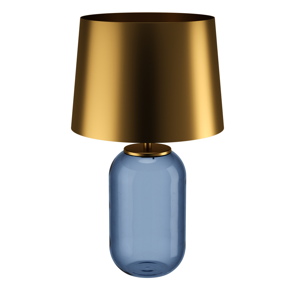 1 LT Table Lamp w/ Transparent Indigo Glass Base & Brushed Gold Metal Shade