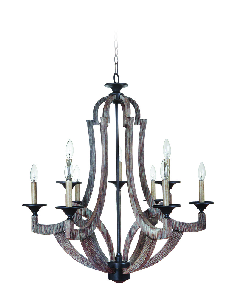 Winton 9 Light Chandelier in Weathered Pine/Bronze