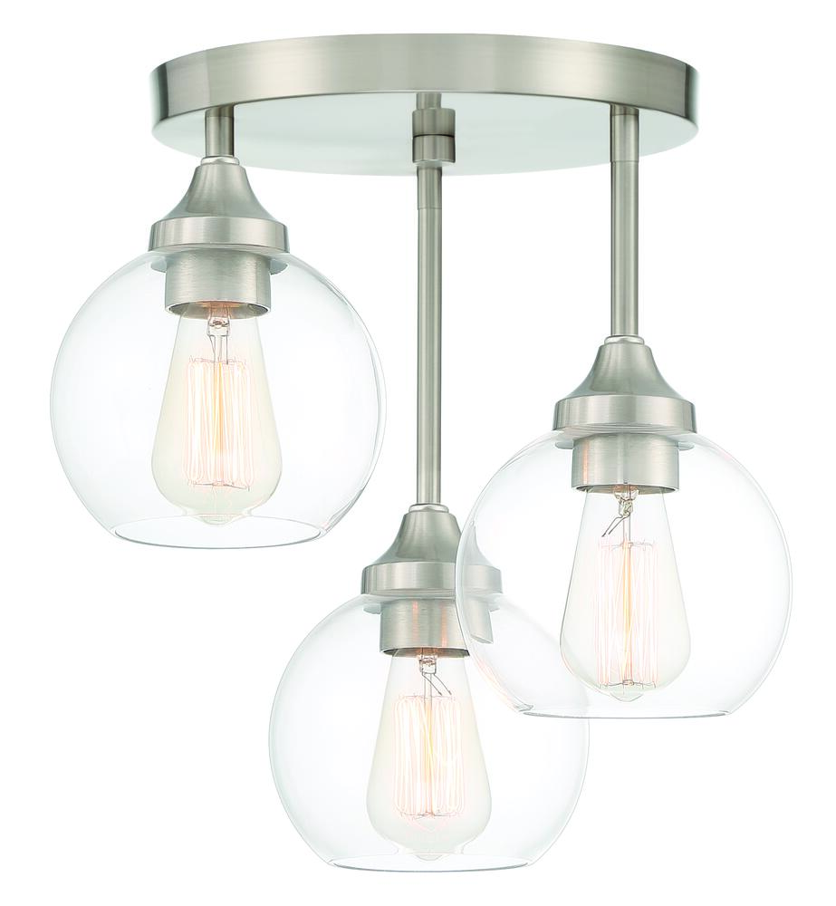 Glenda 3 Light Semi Flush in Brushed Polished Nickel